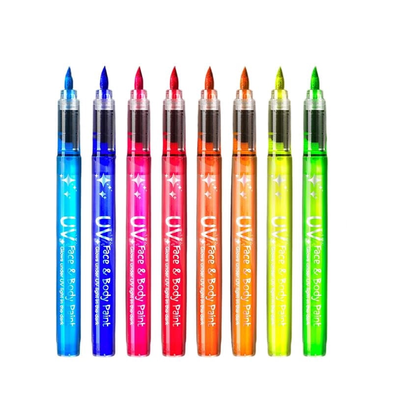 UV Neon Face Paint Markers 12 Colors, Glow in the Dark Body Paint Pens for Skin, Washable Temporary Tattoo Markers for Blacklight Parties Halloween Cosplay