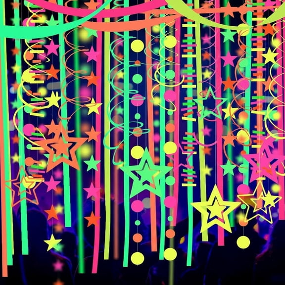 UV Neon Paper Garland Crepe Streamers Glow in The Dark Party Supplies Garland Neon Party Decorations Streamers for Blacklight Reactive Fluorescent Decorations