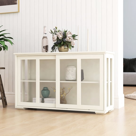 UV Painted - Two Shelves and Glass Sliding Doors - Kitchen Sideboard - Easy to Assemble and Damp - proof