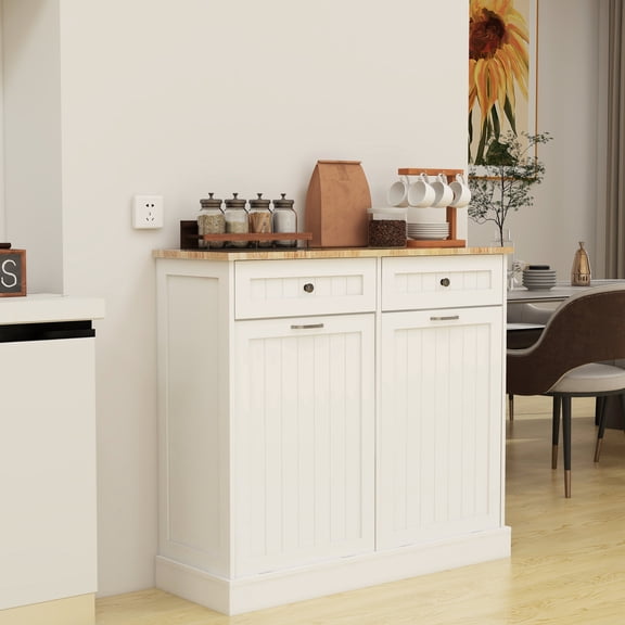 UV Painted White MDF - Two Drawers and Hidden Bin - Kitchen, Laundry Use - Accommodate Small Appliances