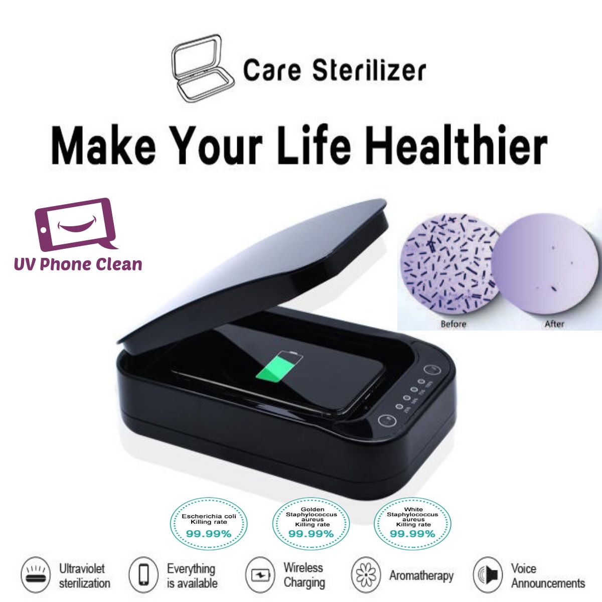 UV Phone Cleaner Mobile Device Clean Wirelss Charging 360 Degree