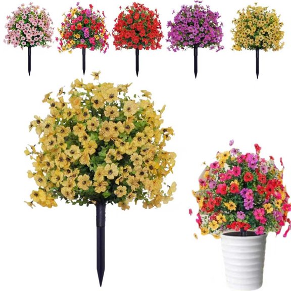 UV Plants for Outside Plastic 15"x23" 1-Set - Artificial Lavender for Outdoors & Artificial Ground Cover for Yard Porch