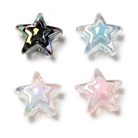 UV Plating Rainbow Iridescent Transparent Acrylic Beads Two Tone Star Mixed Color 15.5~16x16.5x9.5mm Hole: 2.6mm 50pc
