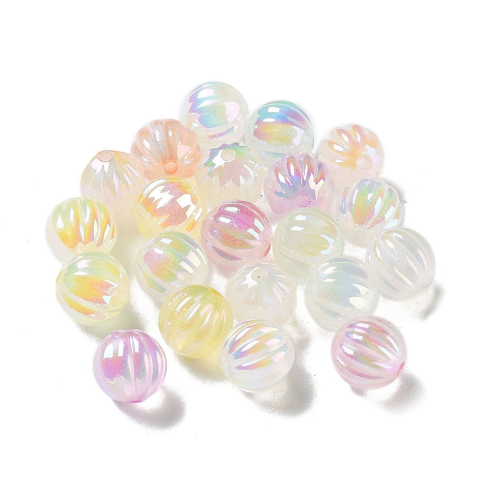 UV Plating Transparent Acrylic Beads Iridescent Luminous Beads Glow in the Dark Pumpkin Mixed Color 11mm Hole: 1.8mm
