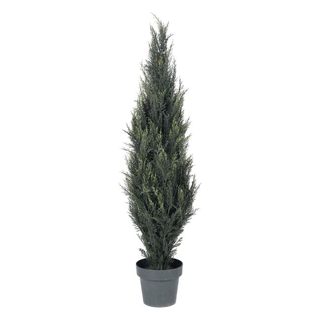 Elegant 4' Silk Cypress Outdoor Christmas Topiary in Two-Tone Pot
