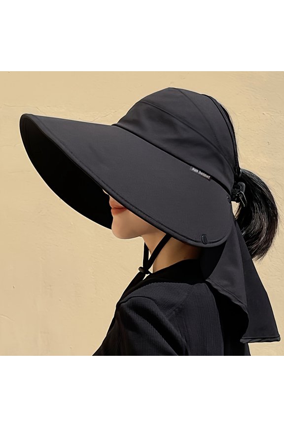 UV-Proof Wide Brim Sun Hat - Women's Summer Hollow Top Design for Hiking and Beach Travel - Large Neck Guard with Shoulder Cover