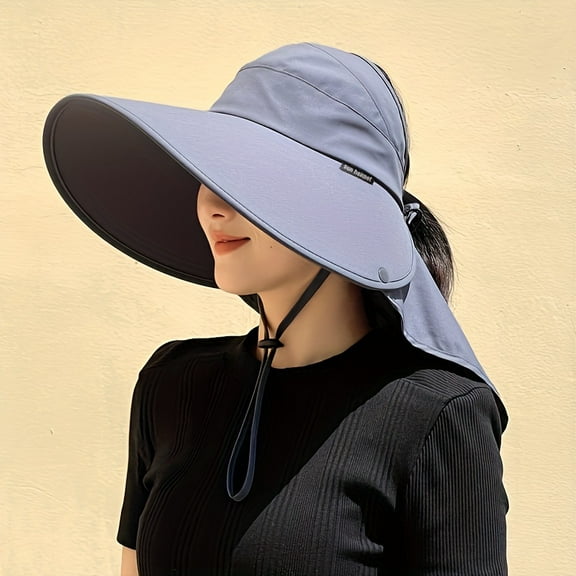 New UV-Proof Wide Brim Sun Hat - Women's Summer Hollow Top Design for Hiking and Beach Travel - Large Neck Guard with Shoulder Cover