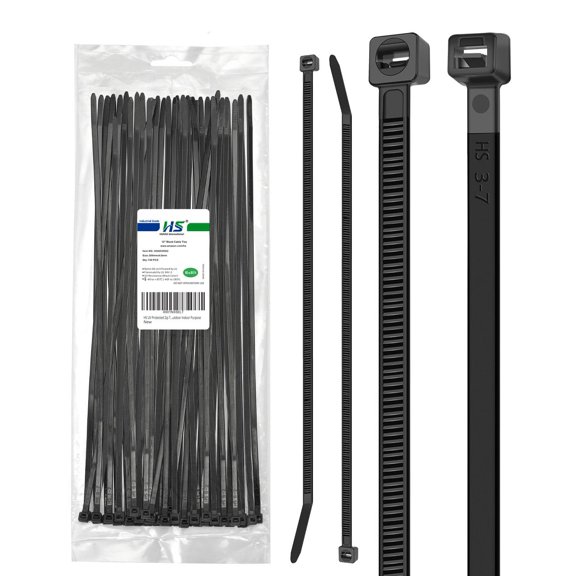 UV Protected Zip Ties 12 Inch (100 Pack) Self Locking Strong Plastic Wire Ties 12 Inch Black Nylon Cable Ties 50 LBS,Outdoor Indoor Purpose