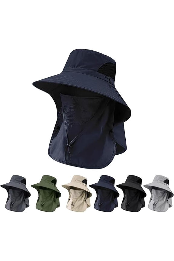 UV Protection Bucket Hat with Face Cover, UPF 50+ Sun Protection Hat with Full Face & Neck Coverage(D)