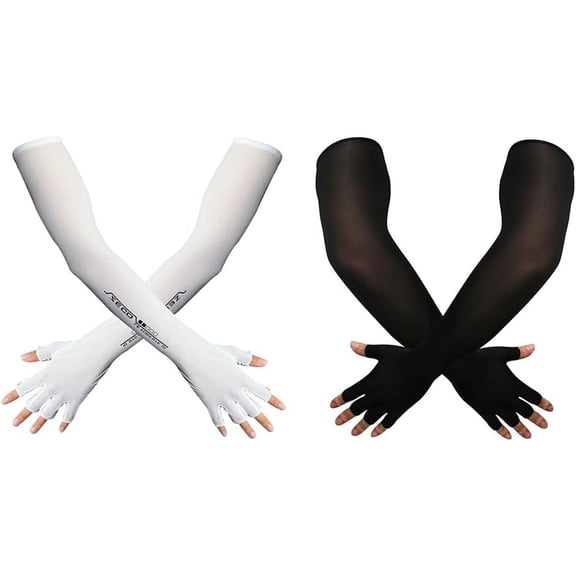 UV Protection Gloved Arm Sleeves for Men & Women Cycling Ice Arm Sleeve Fingerless Sun Compression Long Arm Cover