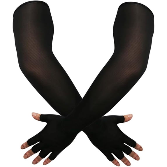 UV Protection Gloved Arm Sleeves for Men & Women Cycling Ice Arm Sleeve Fingerless Sun Compression Long Arm Cover