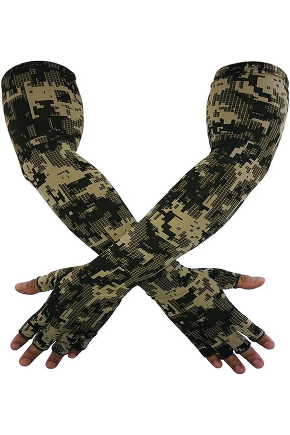 UV Protection Gloved Arm Sleeves for Men & Women Cycling Ice Arm Sleeve Fingerless Sun Compression Long Arm Cover