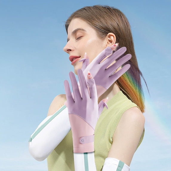 UV Protection Gloves for Driving Cycling - Women's Sun Gloves with Touch Screen, Breathable Full Finger Anti-Slip Design, One Size Stretchy Nylon
