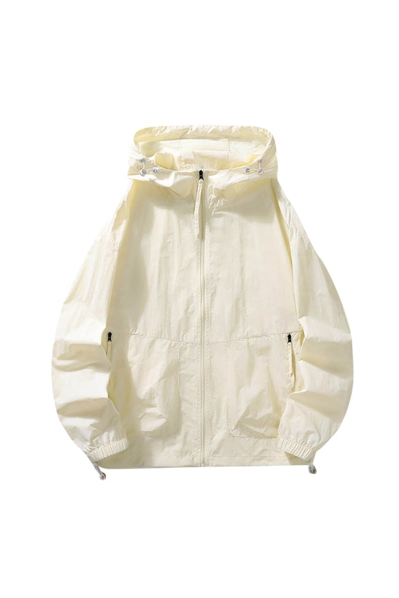 UV Protection Hooded Jacket Men UPF 50+ Sun Shielding Outdoor Windbreaker Lightweight Breathable Summer Hiking Running Rain Shell