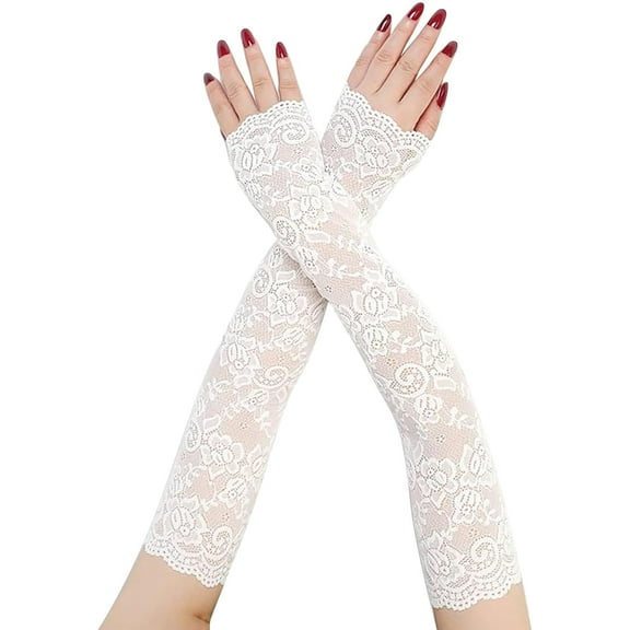 UV Protection Lace Arm Sleeves, Women's Floral Lace Sleeves Hollow Out Long Sunscreen Gloves Fingerless Driving Gloves