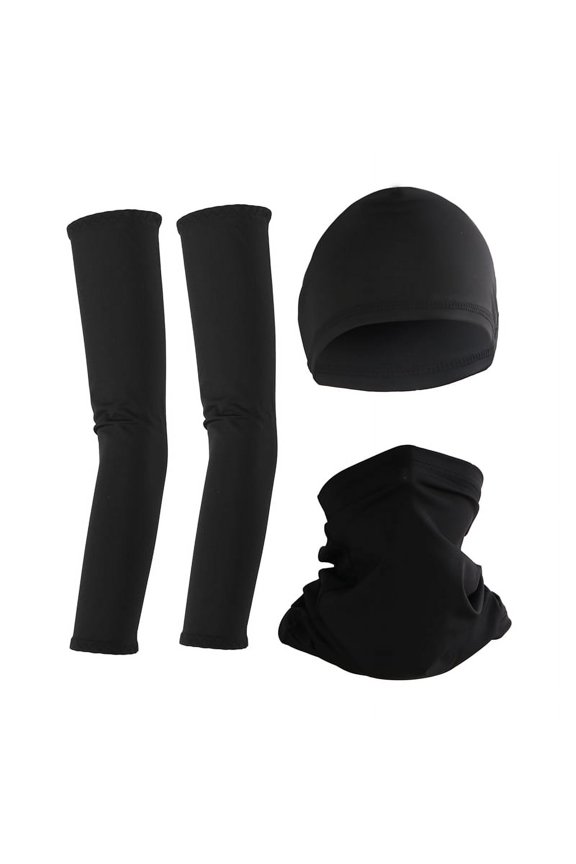 UV Protection Neck Gaiter Face Cover Ice Silk Cooling Arm Sleeves Skull Cap Set for Women Men Cycling Hiking Black