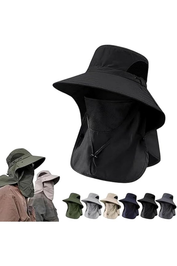 UV Protection Outdoor Fisherman's Hat – 4-in-1 Detachable Sun Hat with Face Shield & Neck Flap, Wide Brim Fishing Hat
