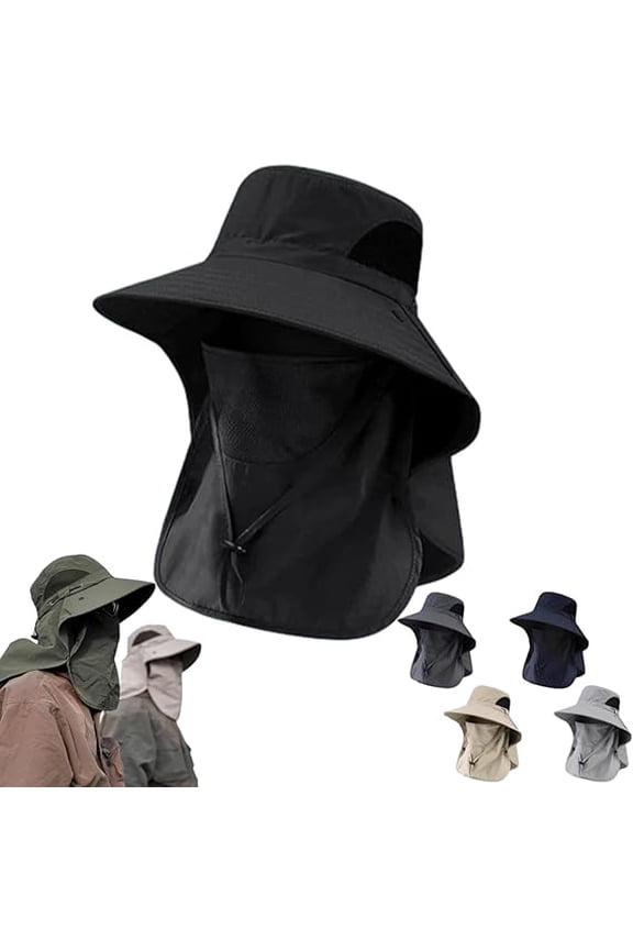 UV Protection Outdoor Fisherman's Hat, 4-in-1 Detachable UV Protection Sun Hat – 360° Face & Neck Shield(Black)