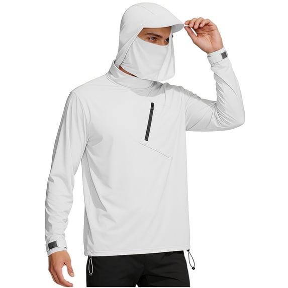 UV Protection Shirts for Men High Neck Long Sleeve Pullover Top UPF 50+ Lightweight Breathable Shirt with Built In Face Cover