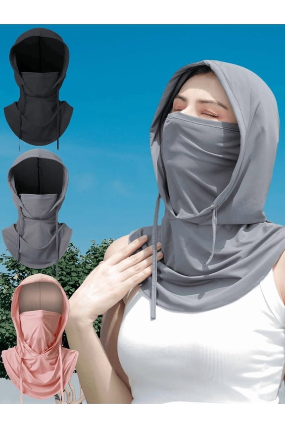 UV Protection Sun Hood, Breathable Cooling Face Neck Cover for Outdoor Activities, Gray/Pink