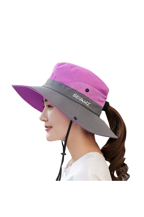UV Protection Wide Brim Sun Hats, Foldable Sunshade Sun Ponytail Cap Wide Brim Quick Drying Breathable Packable Bucket Hat With Chin Strap for Travel Fishing Outdoor activities, etc