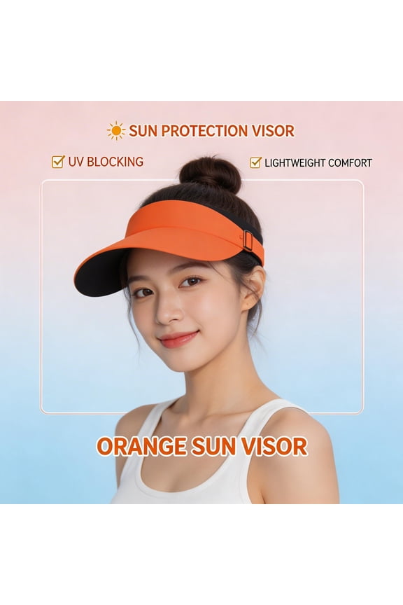 UV-Protective Wide Brim Open Top Outdoor Summer Sun Visor Hat, Orange, Adjustable 16-22 Inch