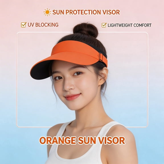 UV-Protective Wide Brim Open Top Outdoor Summer Sun Visor Hat, Orange, Adjustable 16-22 Inch