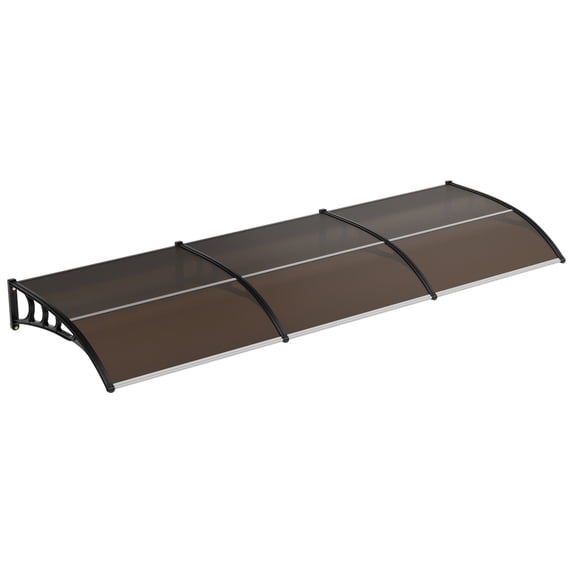 UV, Rain, Snow and Sun Protection Polycarbonate Outdoor Awning Canopy, Heavy Duty Plastic Steel Bracket, Weatherproof Cover for Windows, Brown, 100x300cm
