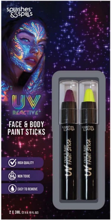 UV Reactive Face and Body Paint Sticks, Halloween Make Up for Adults, by Splashes & Spills