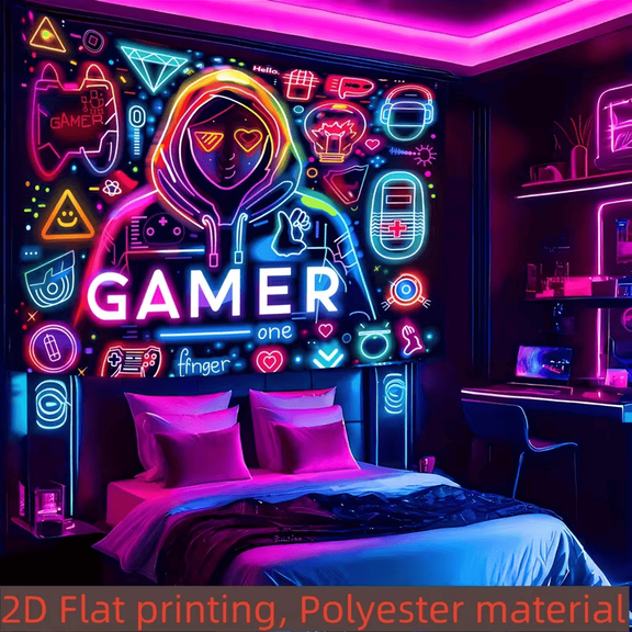 UV-Reactive Glow-in-the-Dark Tapestry Blacklight Space Astronaut Pizza Poster with Alien & Planets Horizontal Wall Hanging for Gaming Room Bedroom