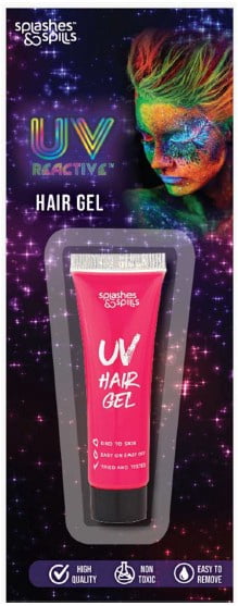 UV Reactive Hair Gel, Halloween Make Up for Adults, by Splashes & Spills