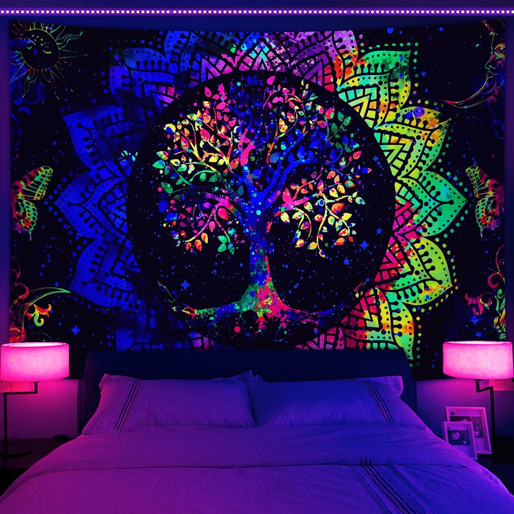UV Reactive Life Tree Tapestry, Blacklight Wishing Tree Art Tapestry ...