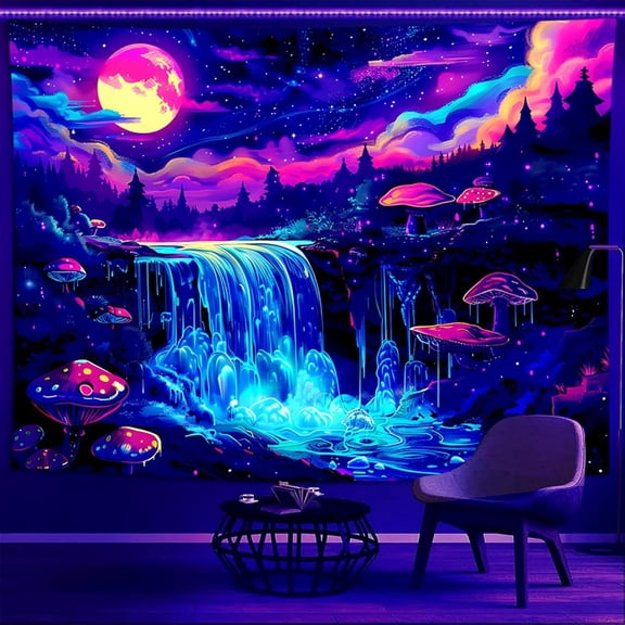 UV Reactive Waterfall Fluorescent Wall Tapestry, Psychedelic Night Light Art Hanging, 78.7 x 59 Inch