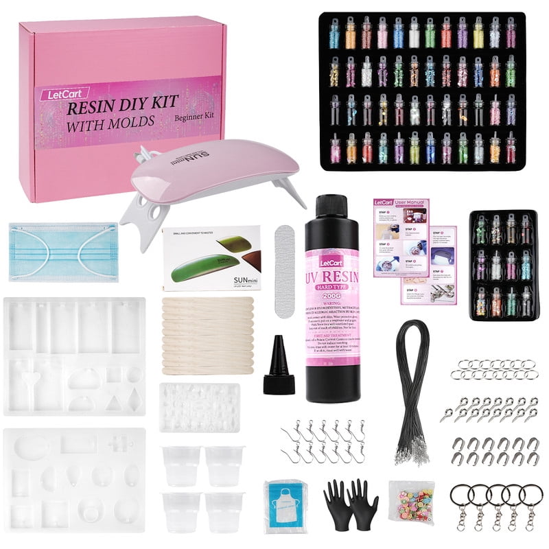 UV Resin Jewelry Making Kit 200g Crystal Clear Resin with Light and Molds for Keychain Earrings