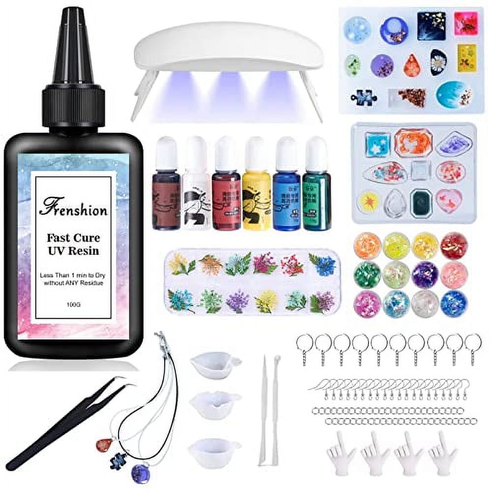 UV Resin Kit with Light,116Pcs Resin Jewelry Making Kit with 100g Fast Cure Clear Hard Low Odor UV Resin, Color Pigment, Resin Accessories, UV Resin Starter Kit for Jewelry Earrings Necklace Bracelet