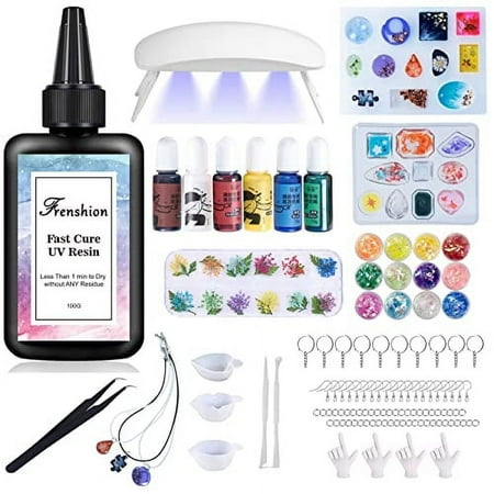 UV Resin Kit with Light,116Pcs Resin Jewelry Making Kit with 100g Fast Cure Clear Hard Low Odor UV Resin, Color Pigment, Resin Accessories, UV Resin Starter Kit for Jewelry Earrings Necklace Bracelet