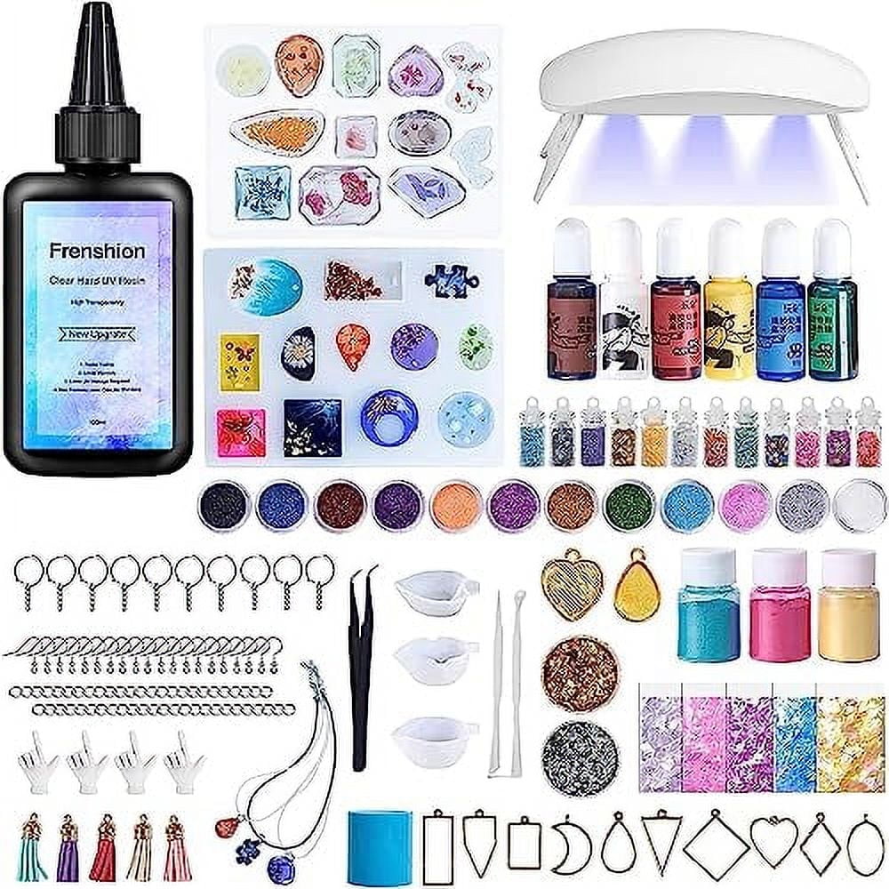 UV Resin Kit with Light,140Pcs Resin Jewelry Making Kit with 100g Upgrade Quick Cure Clear Hard Low Odor UV Resin, Color Pigment, Resin Accessories, UV Resin Starter Kit for Jewelry Making