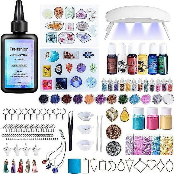 UV Resin Kit with Light,140Pcs Resin Jewelry Making Kit with 100g Upgrade Quick Cure Clear Hard Low Odor UV Resin, Color Pigment, Resin Accessories, UV Resin Starter Kit for Jewelry Making