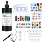 UV Resin Kit with Light,178Pcs Resin Jewelry Making Kit with 500g Fast Cure Clear Hard Low Odor UV Resin, Color Pigment, Resin Accessories, UV Resin Starter Kit for Jewelry Earrings Necklace Bracelet