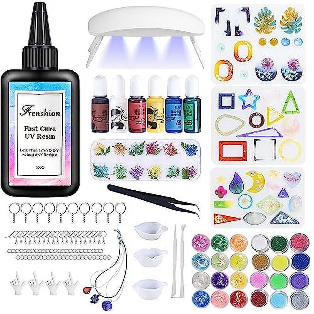 UV Resin Kit with Light,191Pcs Resin Jewelry Making Kit with 100g Fast Cure Clear Hard Low Odor UV Resin, Color Pigment, Resin Accessories, UV Resin Starter Kit for Jewelry Earrings Necklace Bracelet