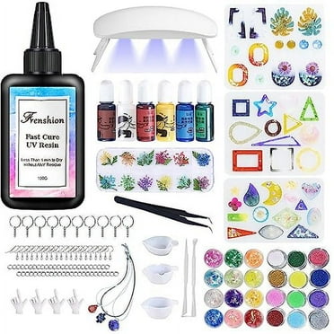 UV Resin Kit with Light,191Pcs Resin Jewelry Making Kit with 100g Fast Cure Clear Hard Low Odor UV Resin, Color Pigment, Resin Accessories, UV Resin Starter Kit for Jewelry Earrings Necklace Bracelet