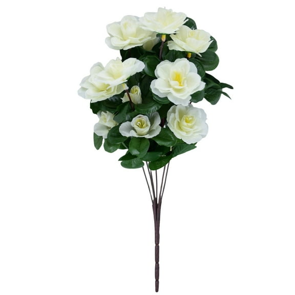 UV Resistant Artificial Azalea Bouquets, Faux Camellia Floral Branches Fake Flower Bundles,Full Bloom Durable No Watering Bouquets for Wedding Bridal Porch Patio Balcony Garden Yard Decor,White