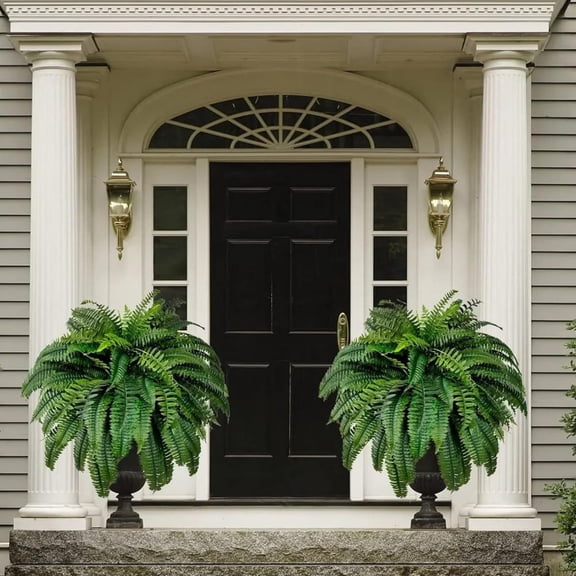 UV Resistant Artificial Boston Fern Fake Faux Greenery Bushes for Outdoor Planter Decor