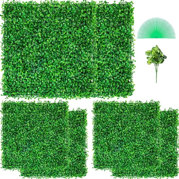UV Resistant Artificial Boxwood Hedge Wall Panels 6 Pack 20x20 Inch 4cm Thick Fake Grass Privacy Fence for Indoor Outdoor Garden Backyard Decor