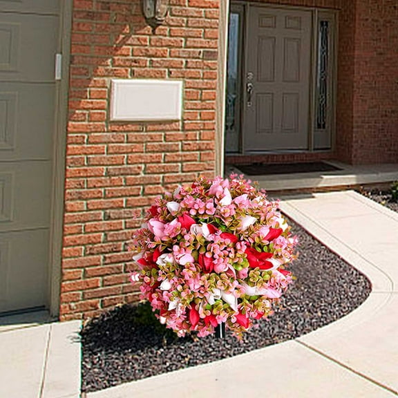 UV Resistant Artificial Cedar Topiary Ball Tree Rose 16 Inch Fake Plants with Ground