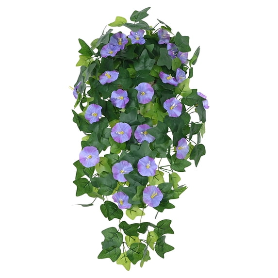 UV Resistant Artificial Fake Hanging Flowers, Realistic Faux Silk Morning Glory Plants, Dark Purple and Fuchsia, for Outdoor Indoor Decoration, Outside Home Porch Yard Wedding Decor, Hanging Planter