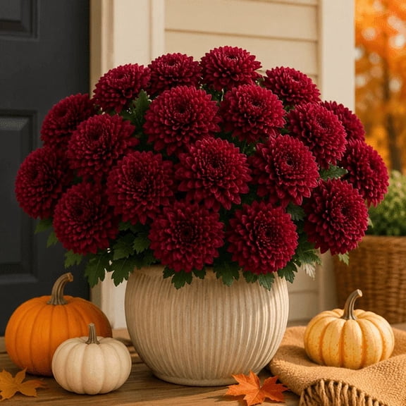 UV‑Resistant Artificial Fall Chrysanthemum Bush, 9‑Head Silk Autumn Flower Bunches for Outdoor Porch, Planters, Yard and Farmhouse Style Home Decoration