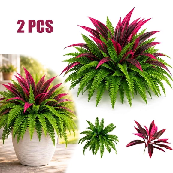 UV-Resistant Artificial Fern & Red Dracaena Decorative Plants – Full, Lush & Fade-Resistant
