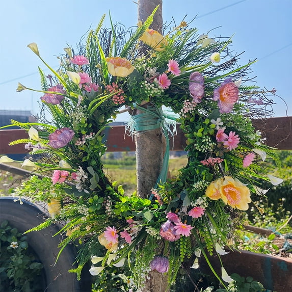UV Resistant Artificial Flowers, Spring Wreath Wildflower Simulation Spring And Summer Wreath Home And Courtyard Decoration