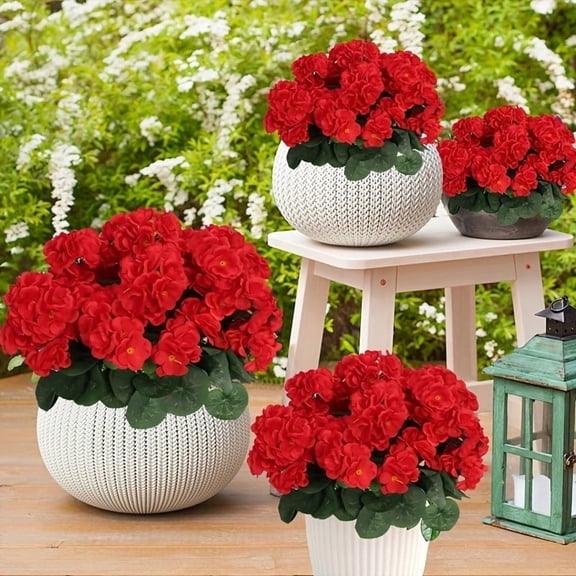 UV Resistant Artificial Geranium Flowers Bright Red Set of 2 or 4